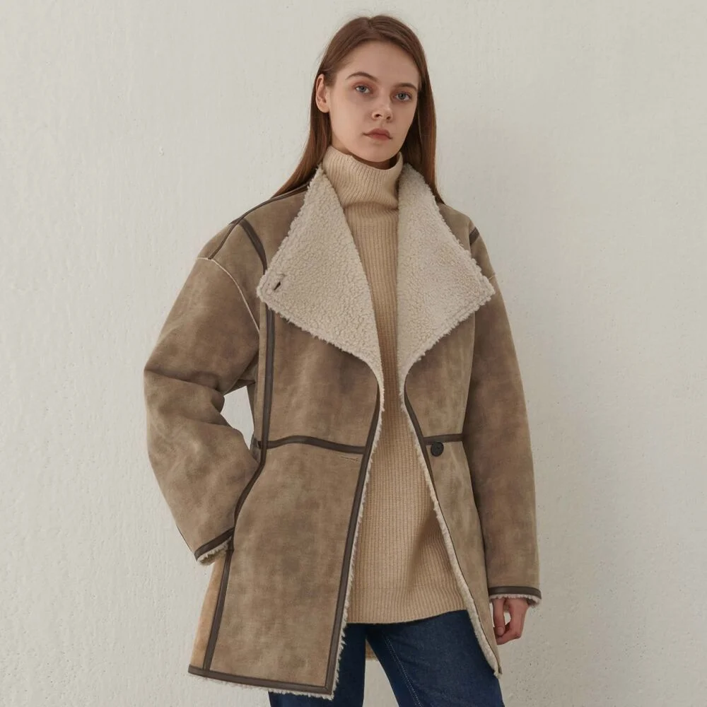 HIGH NECK OVERFIT MUSTANG HALF COAT BEIGE
