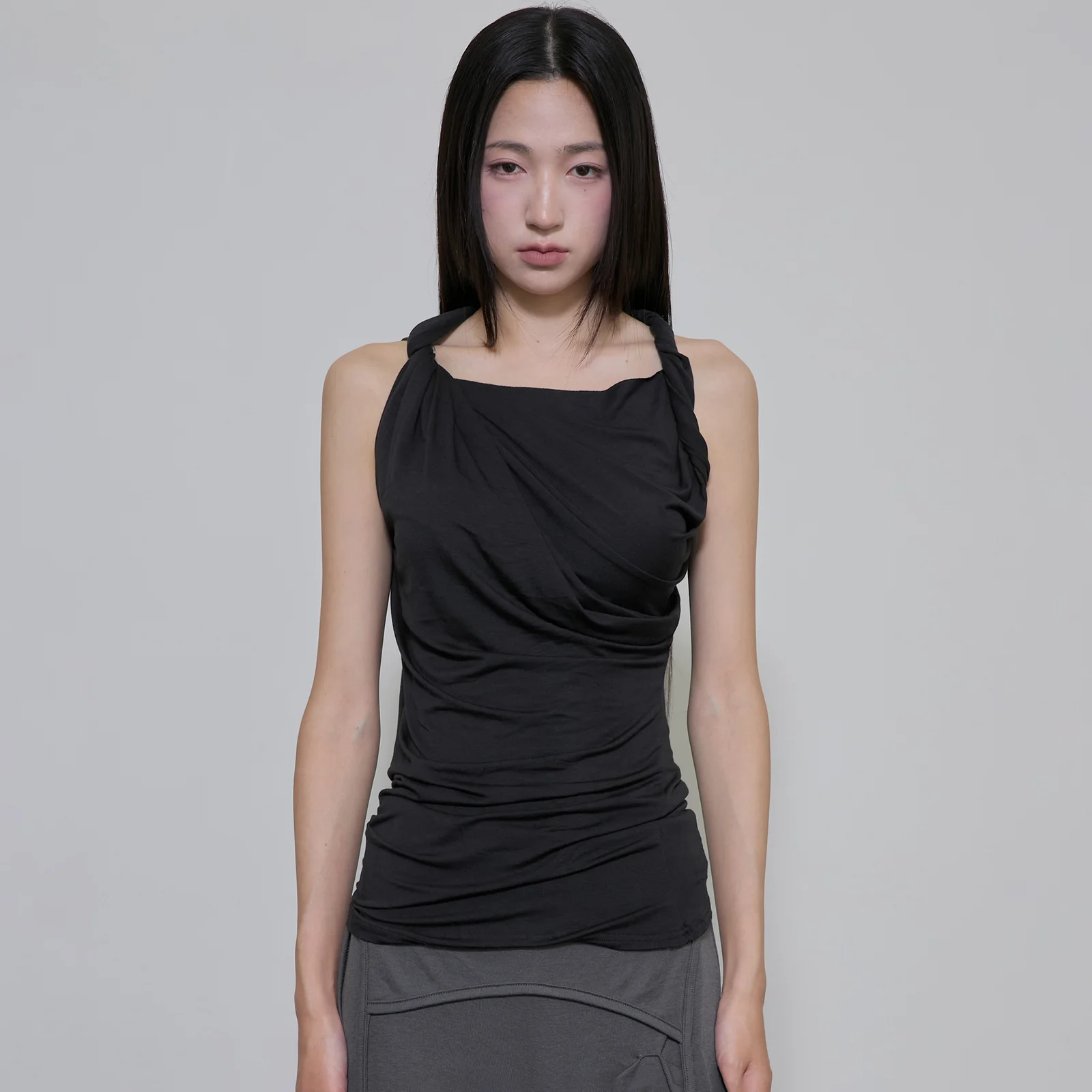 Braided Asymmetrical Sleeveless (FL-166_Black)