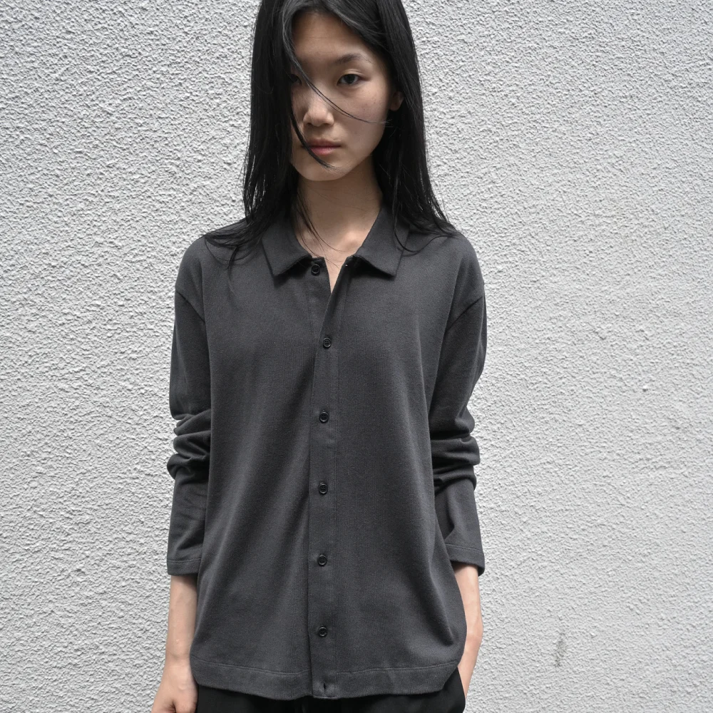 Collar Cotton Cardigan (Charcoal)
