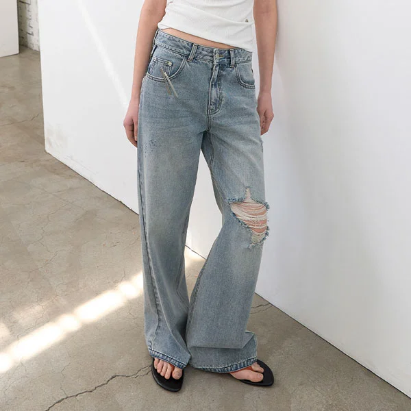DESTROYED WASHED WIDE DENIM (PT-5793)