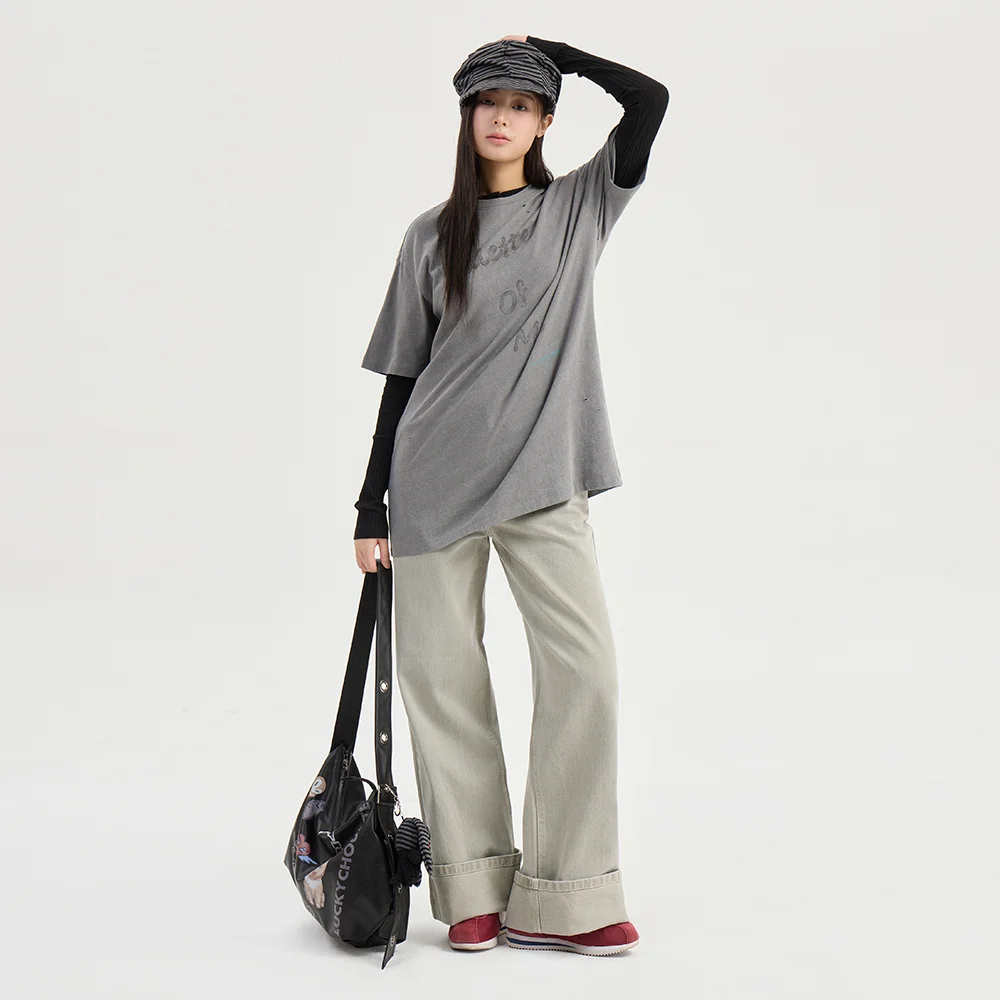 Chouetties by LUCKY CHOUETTE Lettering Graphic Vintage Half Sleeve T-shirt (grey) LATAX26370GYX