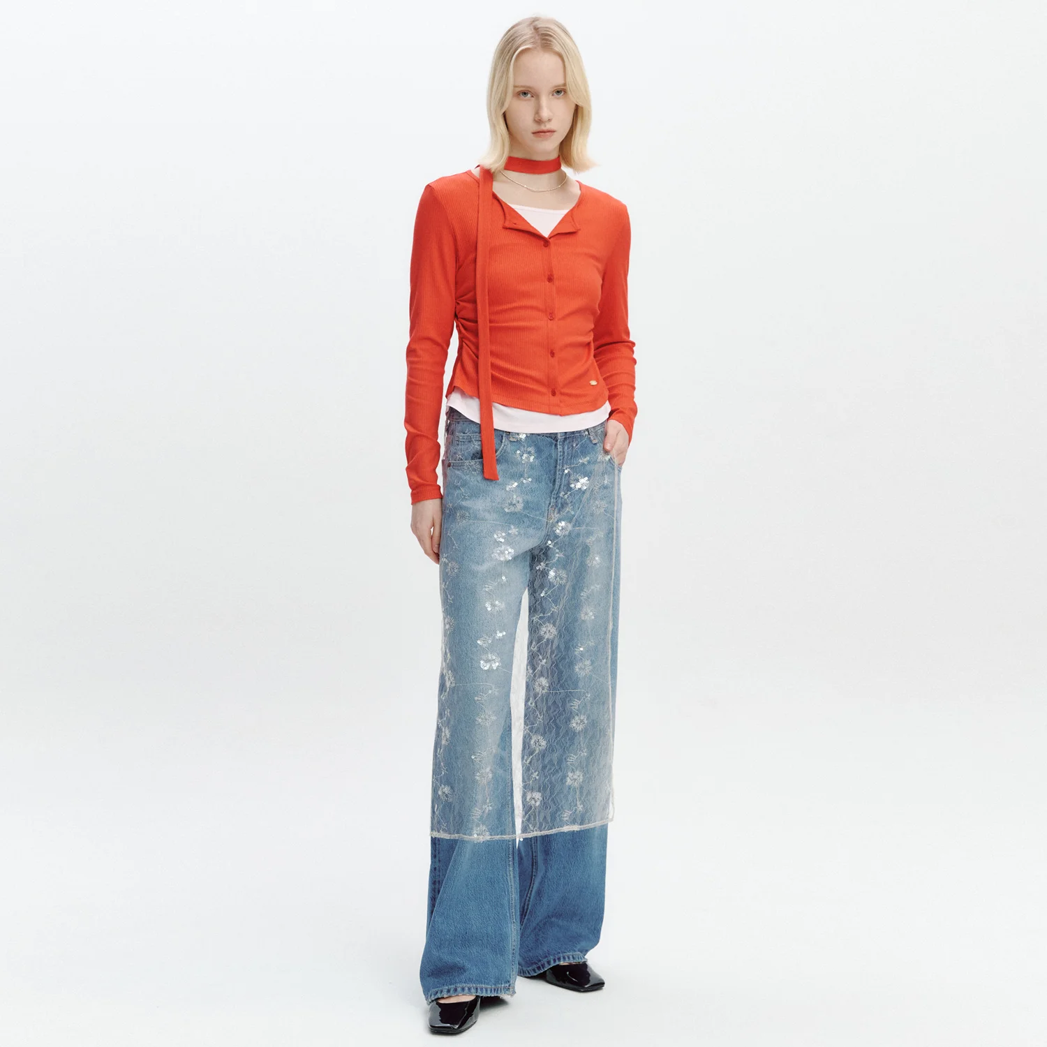 2 In 1 Cardigan Layered T-shirt RED