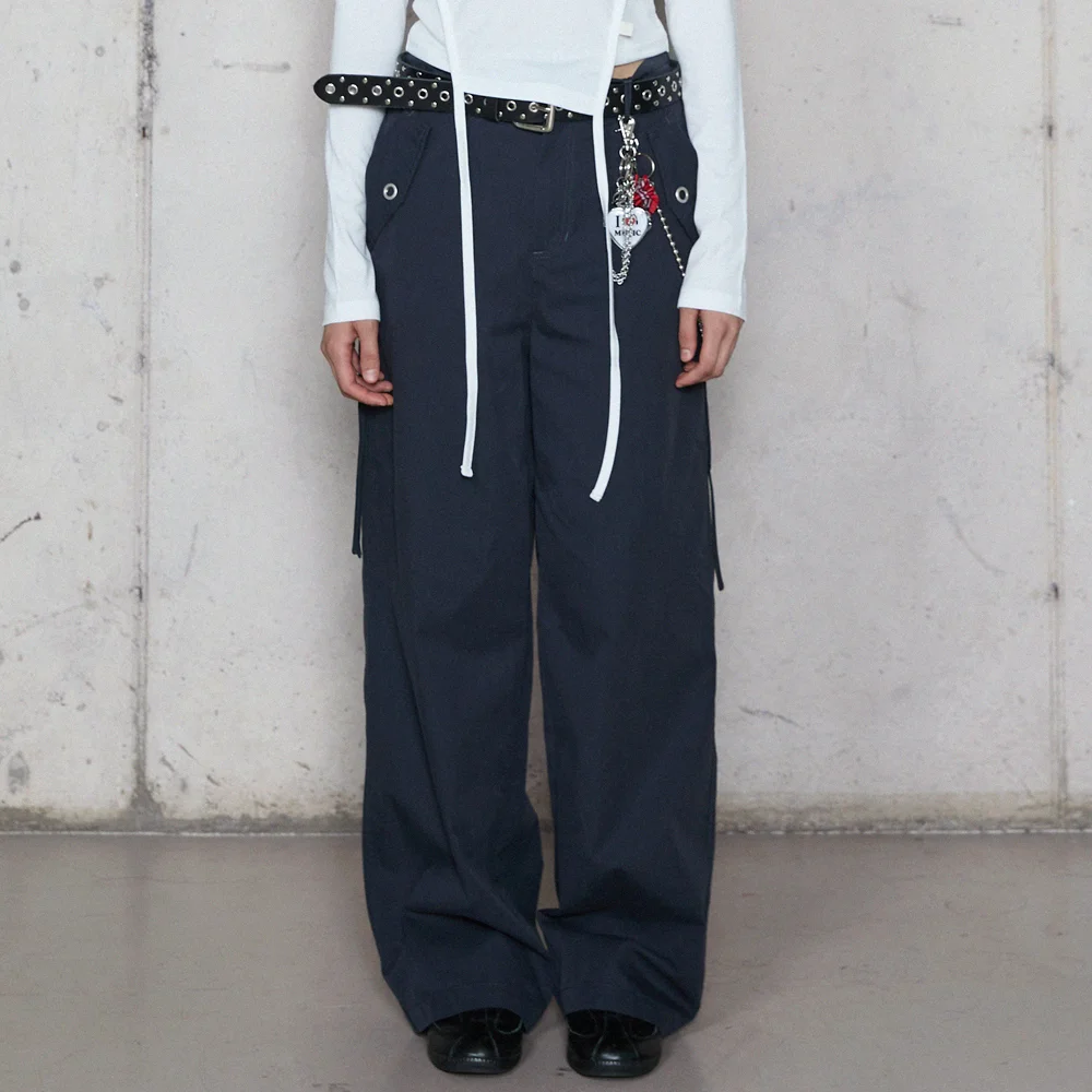 WAIST STRING COTTON PANTS NAVY BR4WP001