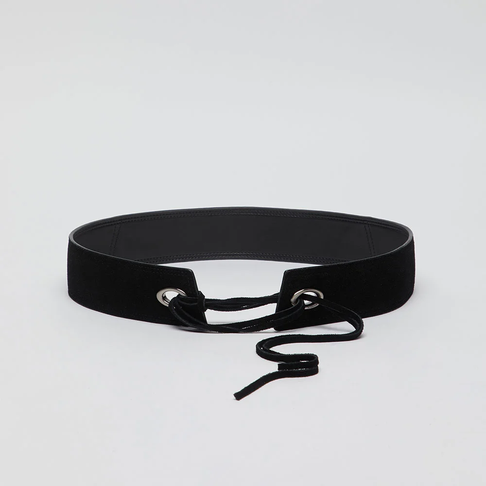 Eyelet wide belt(Suede black)