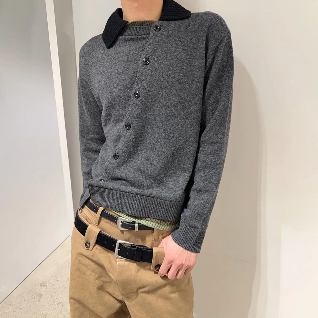 LAYERED COLLAR CARDIGAN atb1410m(CHARCOAL)
