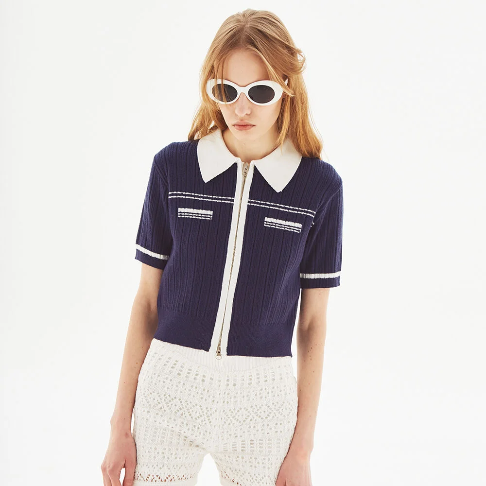 Coloring Collar Zip-up Knit (2colors)