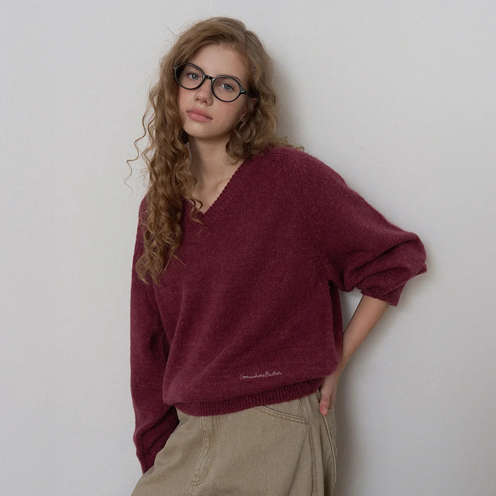 Hazel Alpaca V-Neck Knit - Grape
