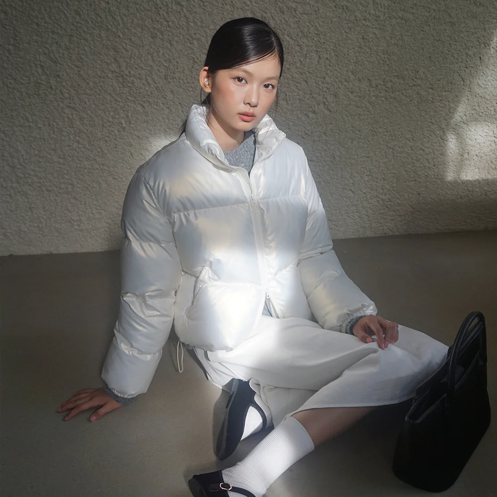 (woman) 光澤 Puffer 短版 短款羽絨服_Ivory