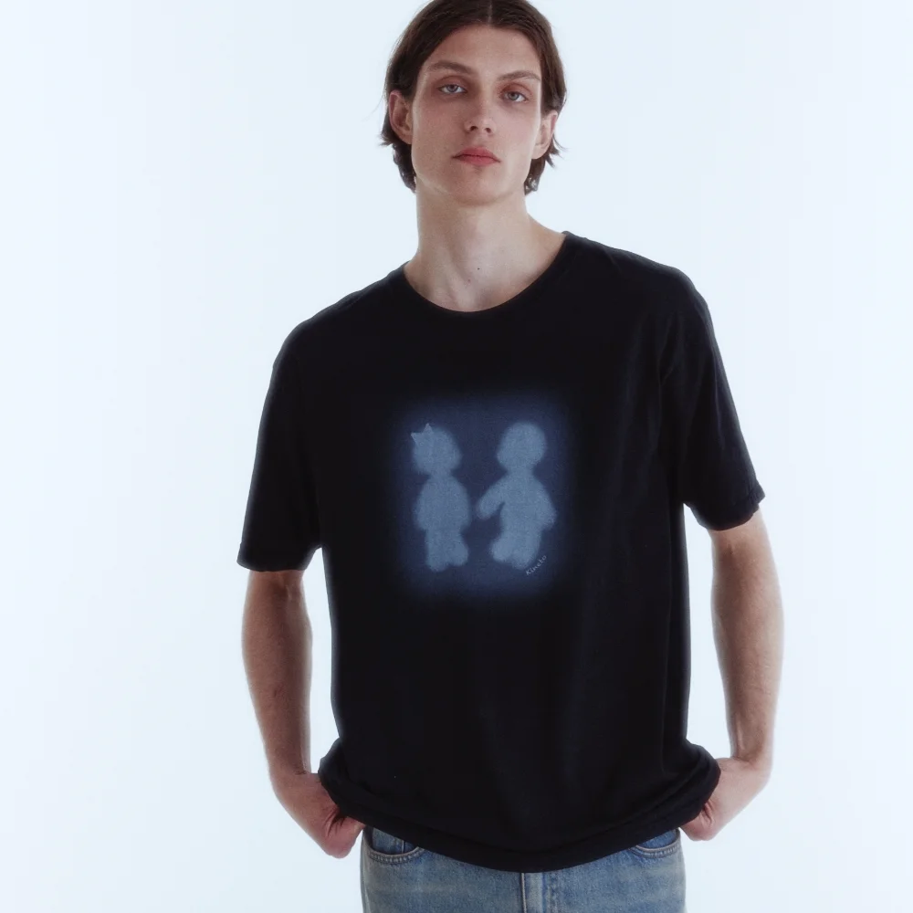 Sulfur Dyed Boy&Girl Print T-Shirt_Dusty Black
