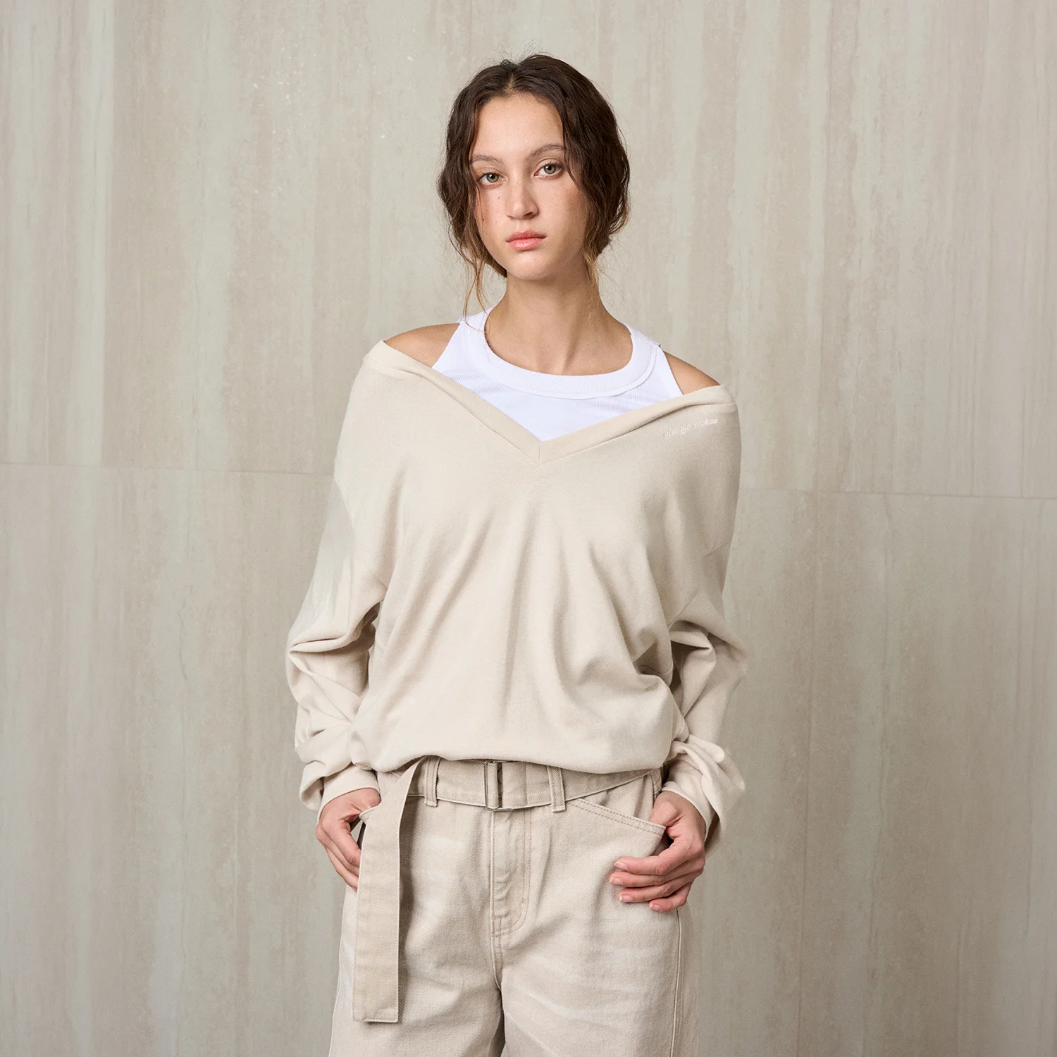 ANGORA BLEND LAYERED SWEATSHIRT