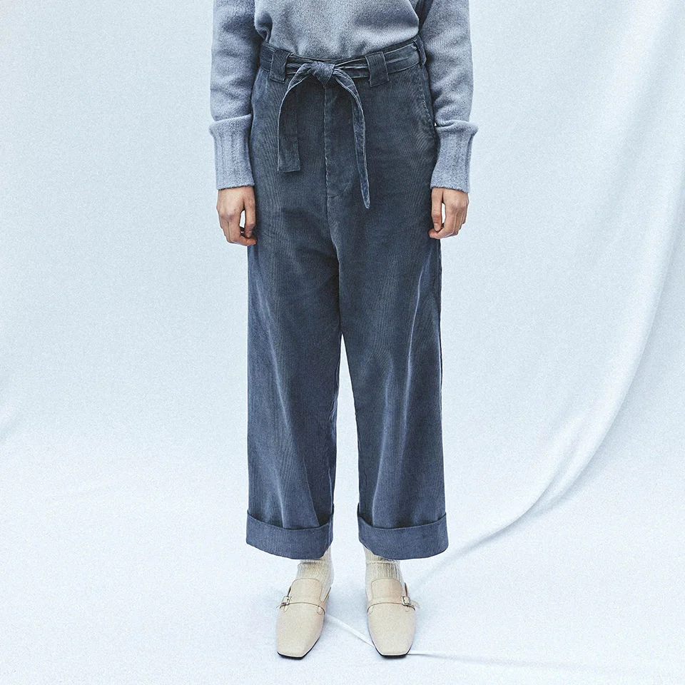 CORDUROY BLUE WIDE PANTS