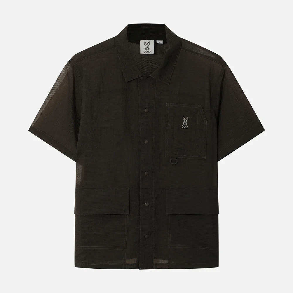夏日網眼 短袖 襯衫外套(BROWN)