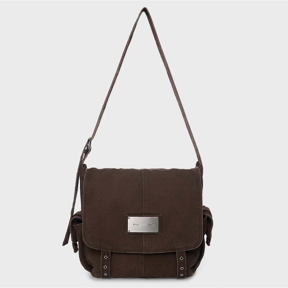 VINTAGE WASHED COTTON MESSENGER BAG IN BROWN