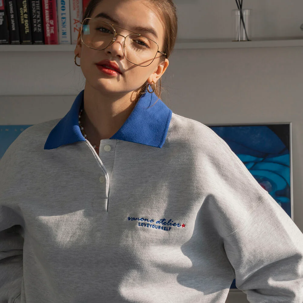 A3400 Color scheme polo sweat shirt_Melange white