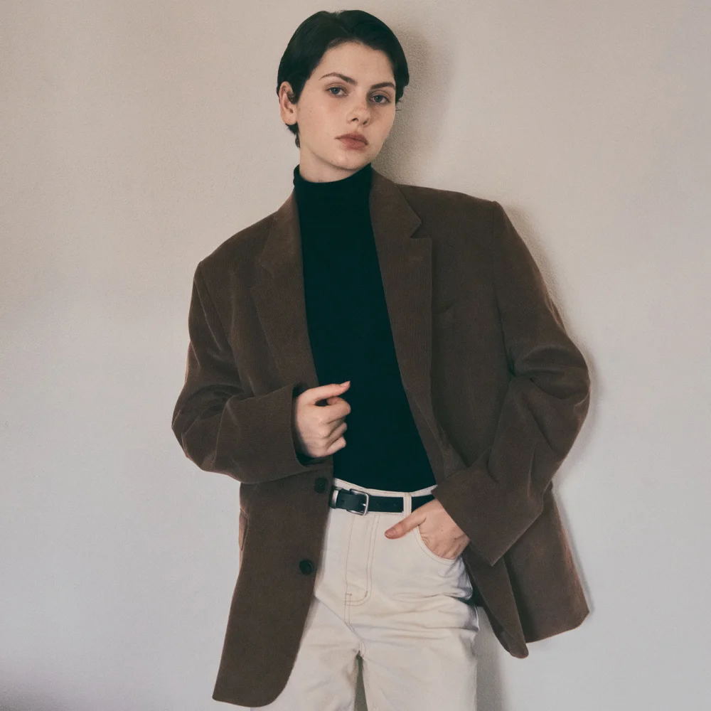 Corduroy Tailored Blazer Jacket_BROWN(W25-OT12)
