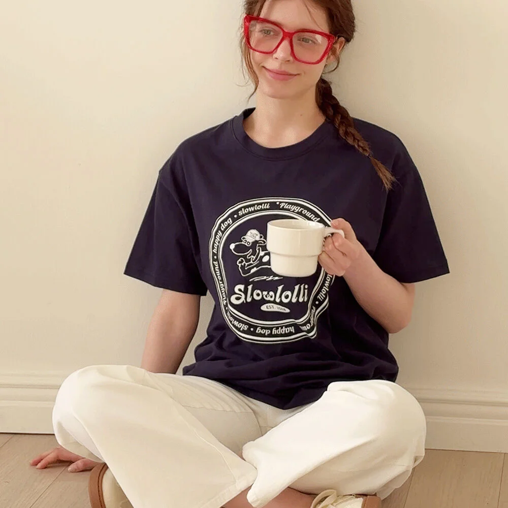 Circle dog-printed t-shirt_2 Colors
