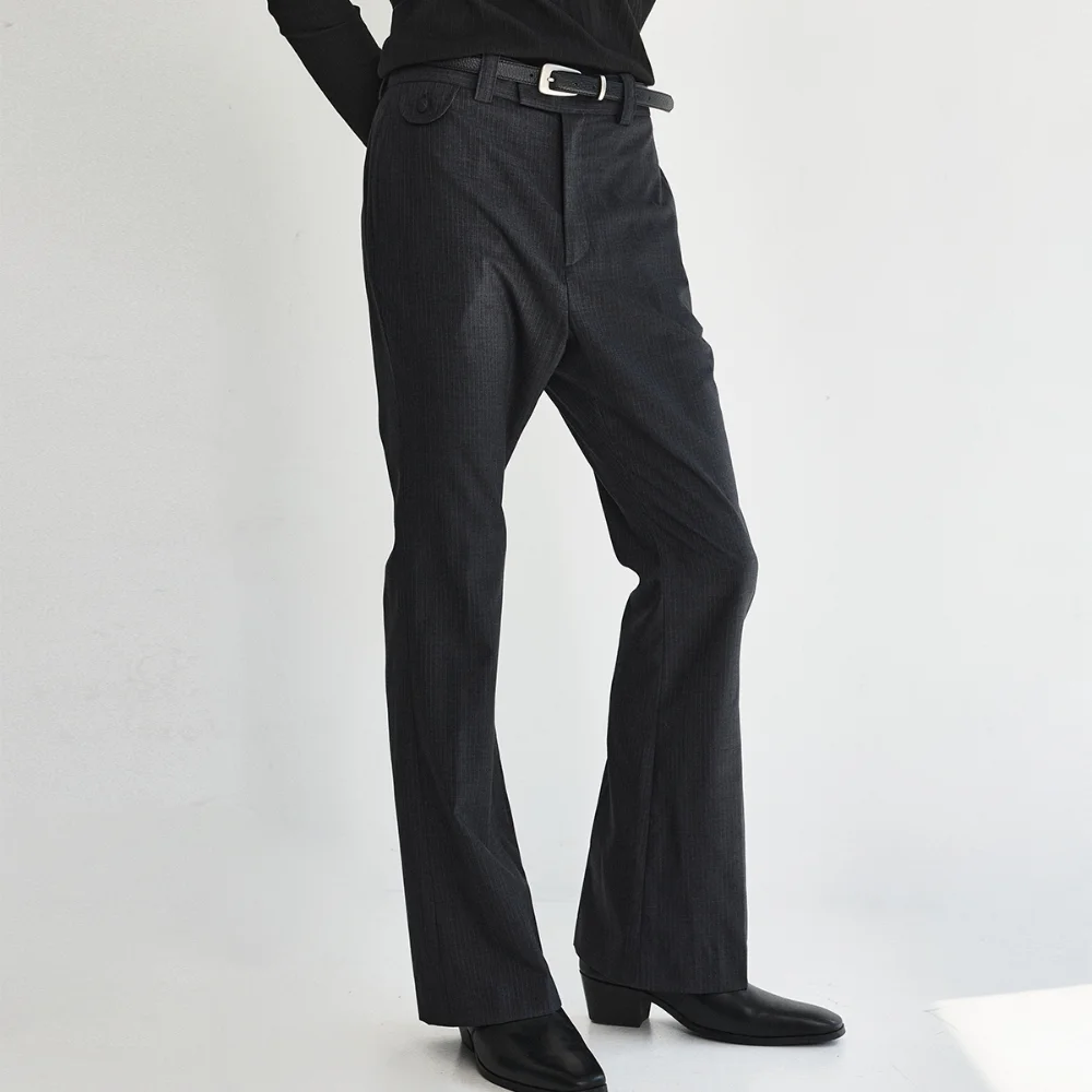 Pin Stripe Wool Flare Pants_Gray
