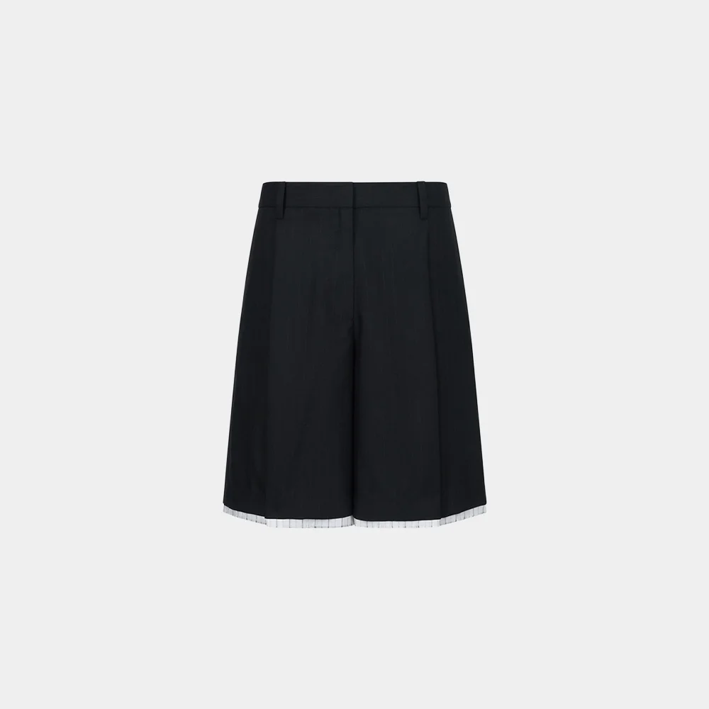 (M) STRIPED LAYERED VERANO WOOL SHORTS - BLACK