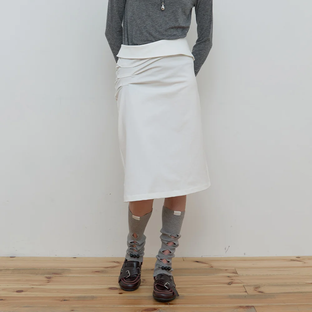 PIN TUCK JERSEY SKIRT_IVORY