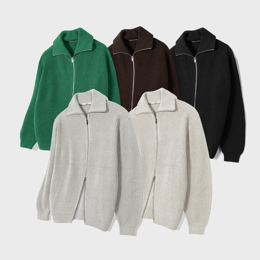 (5 COLOR) 純棉 可水洗 Hachi 2-WAY 拉鏈 針織衫 開襟外套
