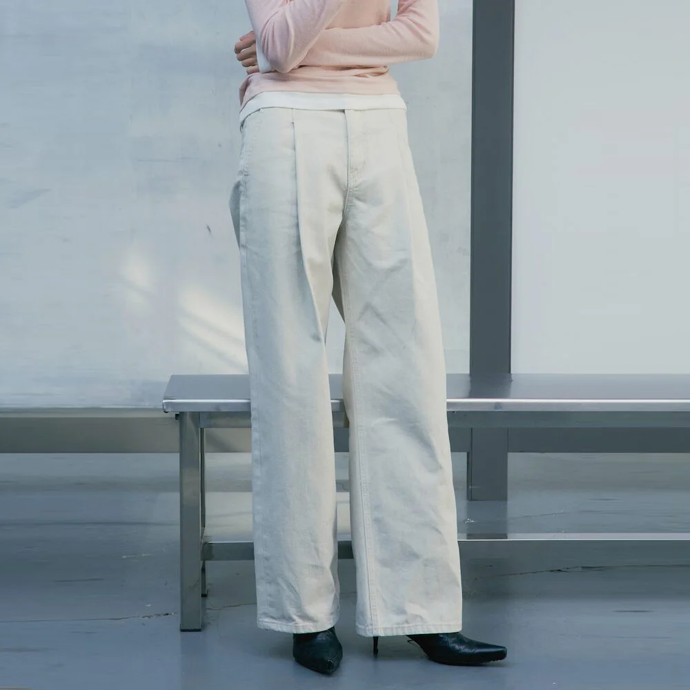 Signature Semi Wide Denim Pants Ivory (KE5121M510)
