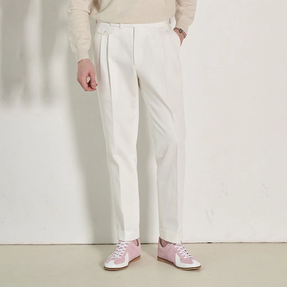 ALCPT011 修身剪裁 Two Pleats 牛仔 褲子_white