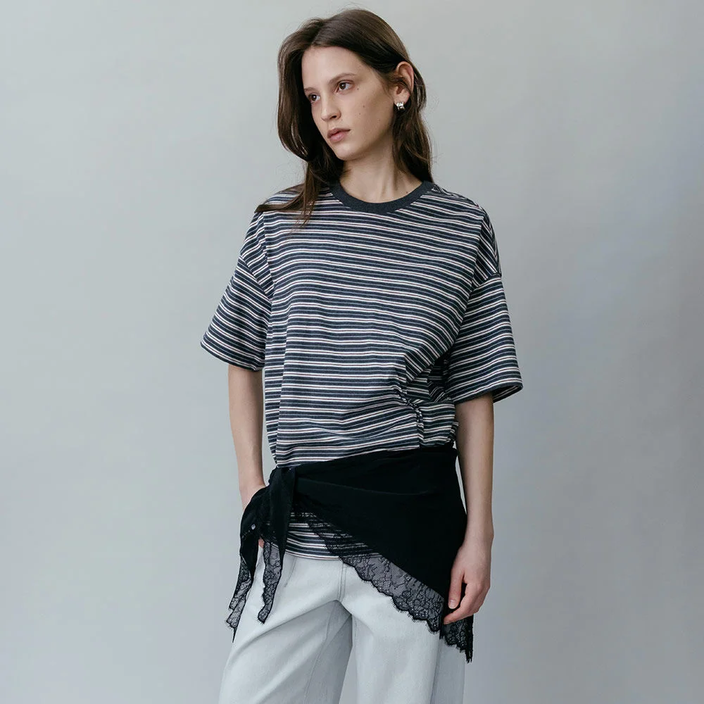 Irregular Tucked Stripe Half-Sleeve T-Shirt SW6SE606-AI