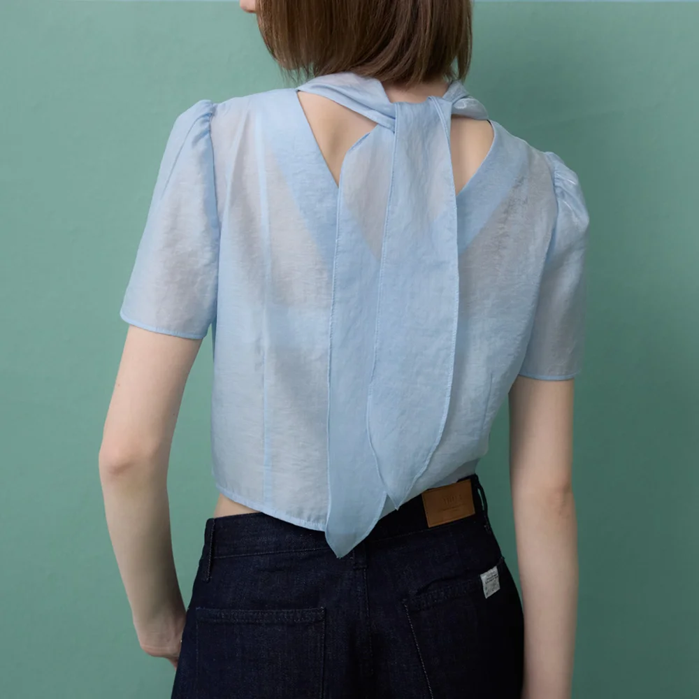 Roman 後背V領 綁帶 雪紡衫_Roman Blouse