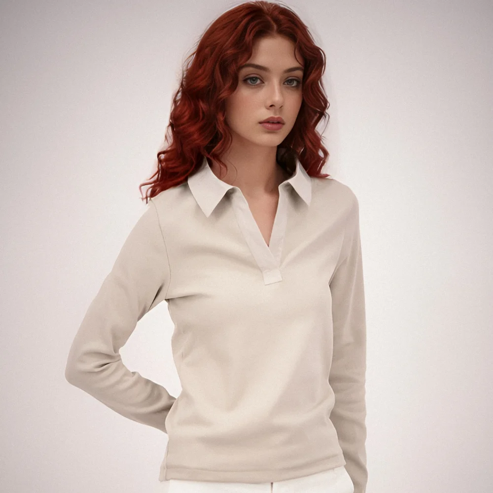 Ribbed Collar T-shirt _Beige