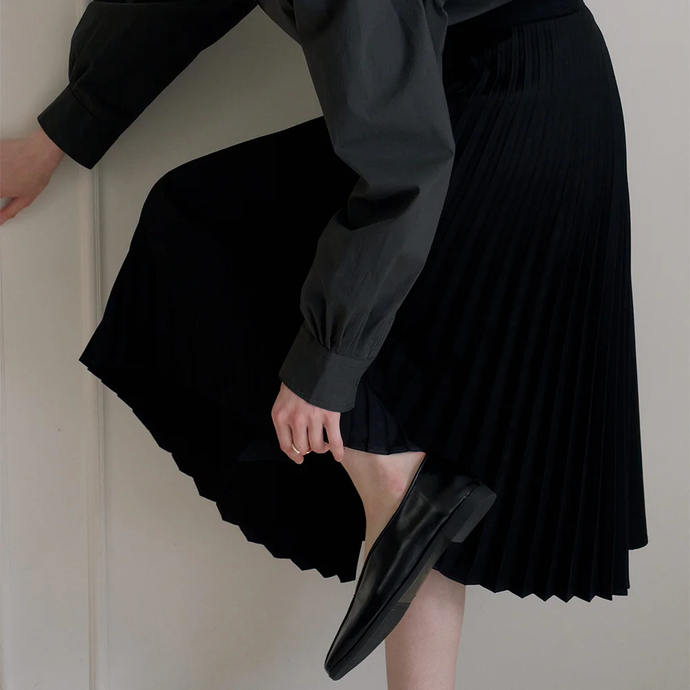 PLEATS BELTED SKIRT_BLACK