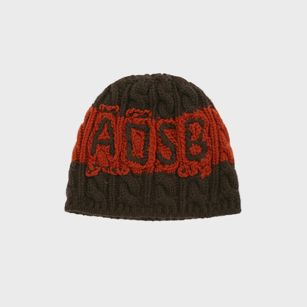 UNISEX ADSB CABLE CASHMERE BEANIE (BROWN/ORANGE)
