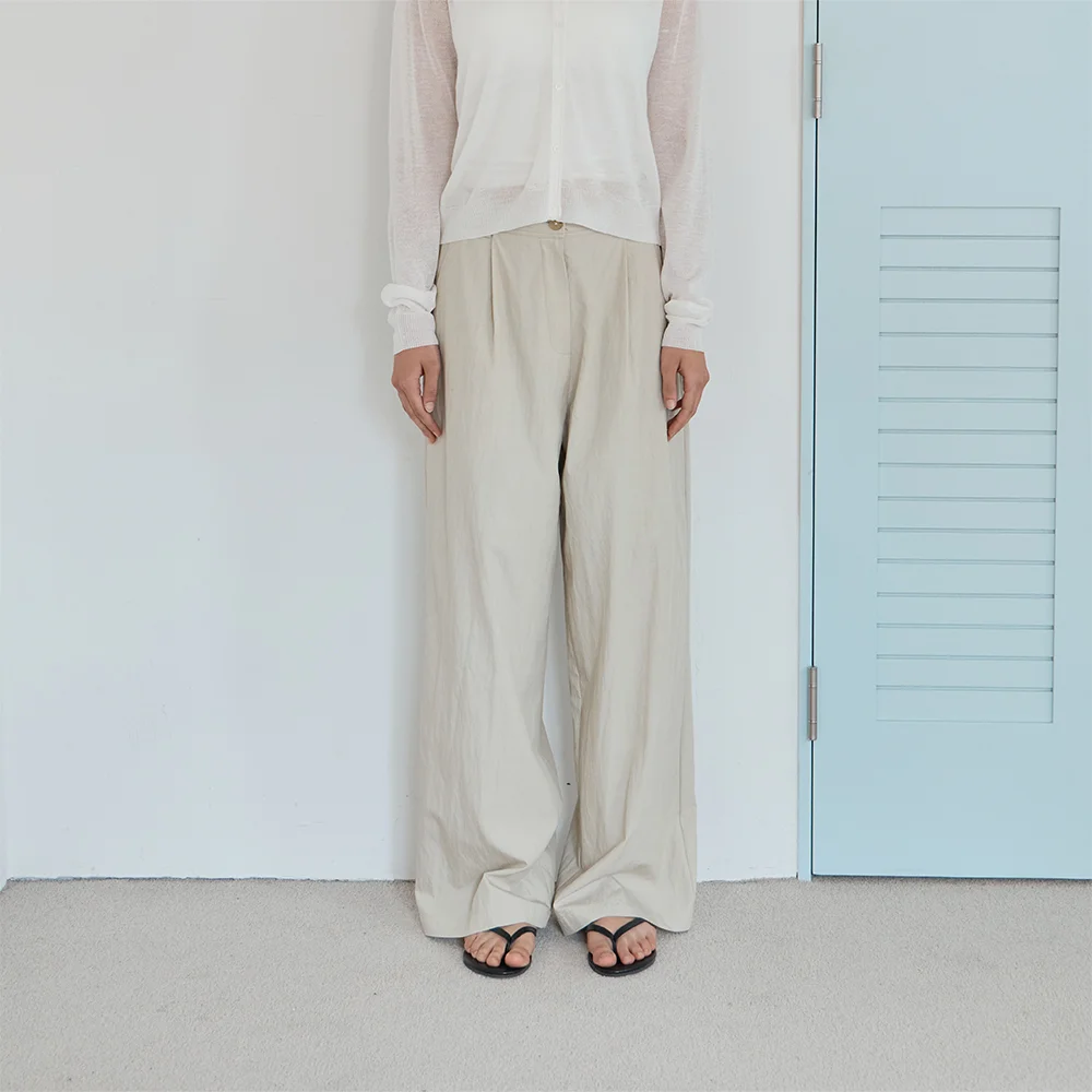 Summer Wide Nylon Pants _Beige