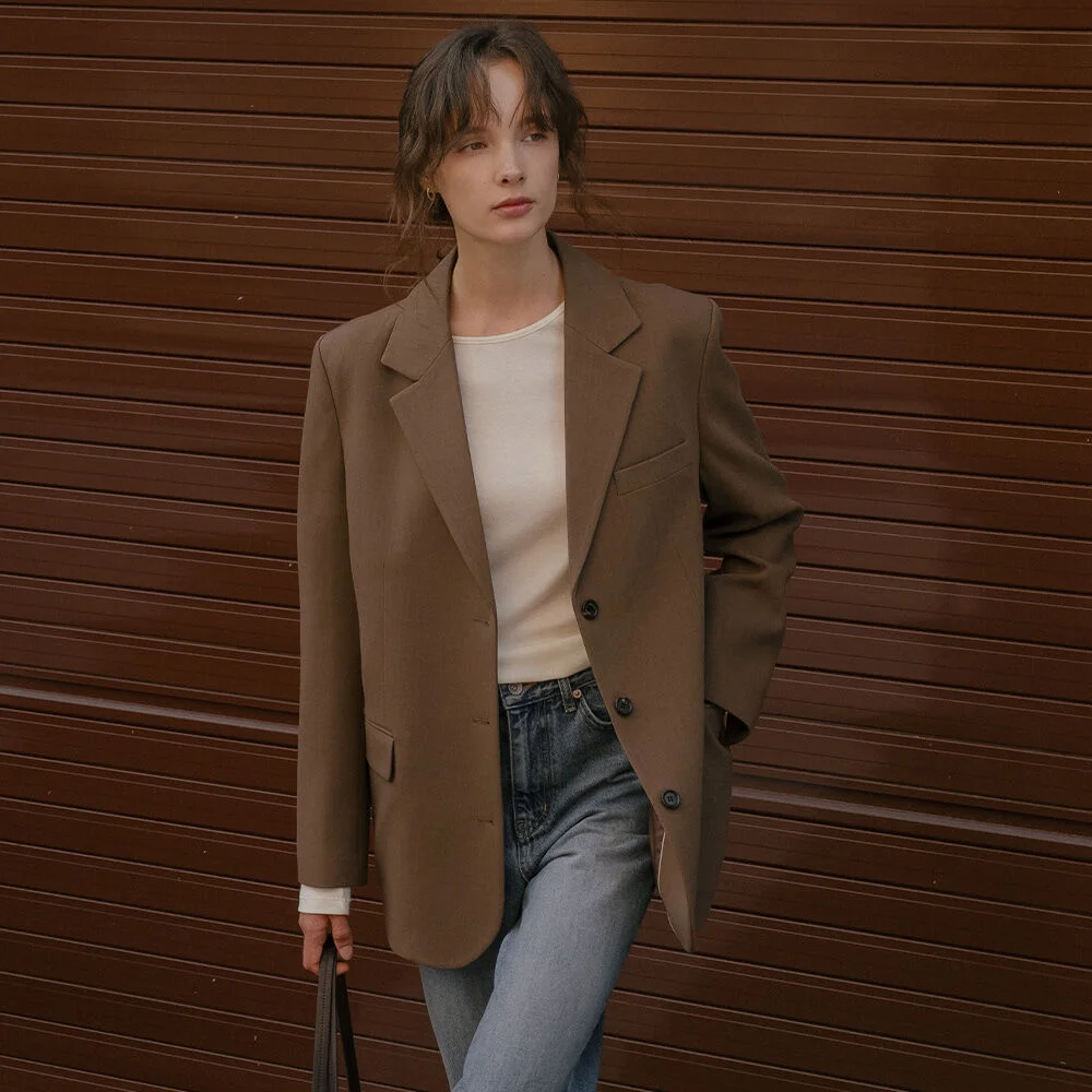 Wool blend tailored jacket _Brown