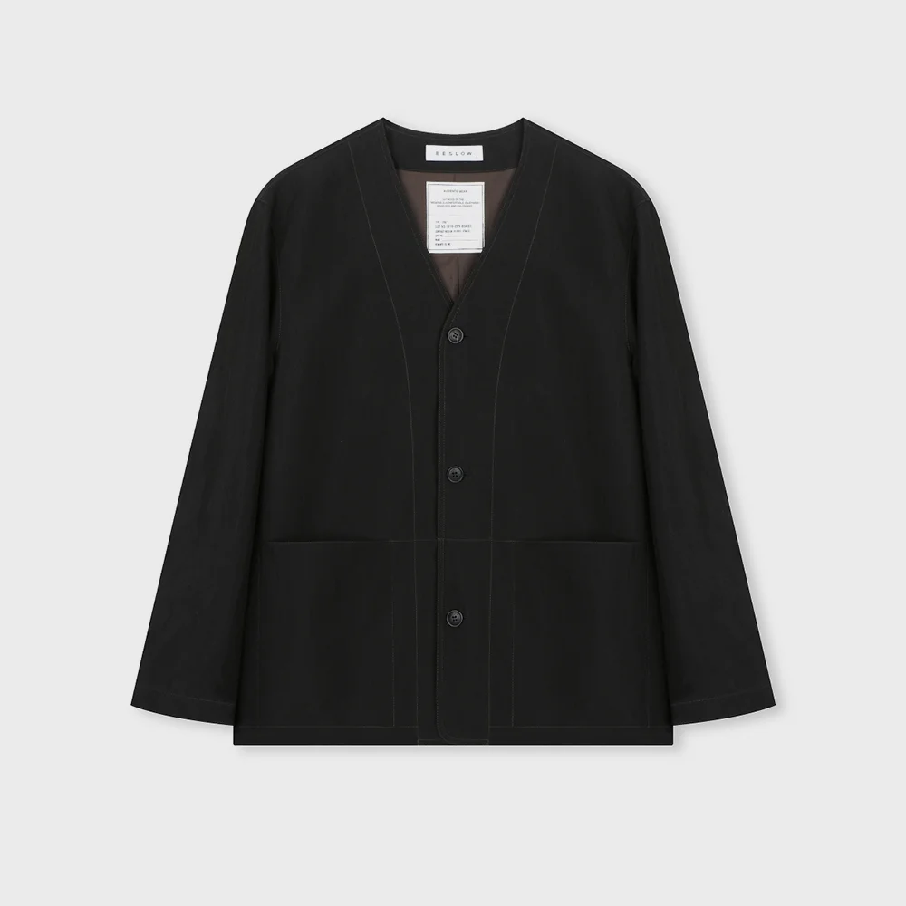 COLLARLESS JACKET LUSTRE BLACK