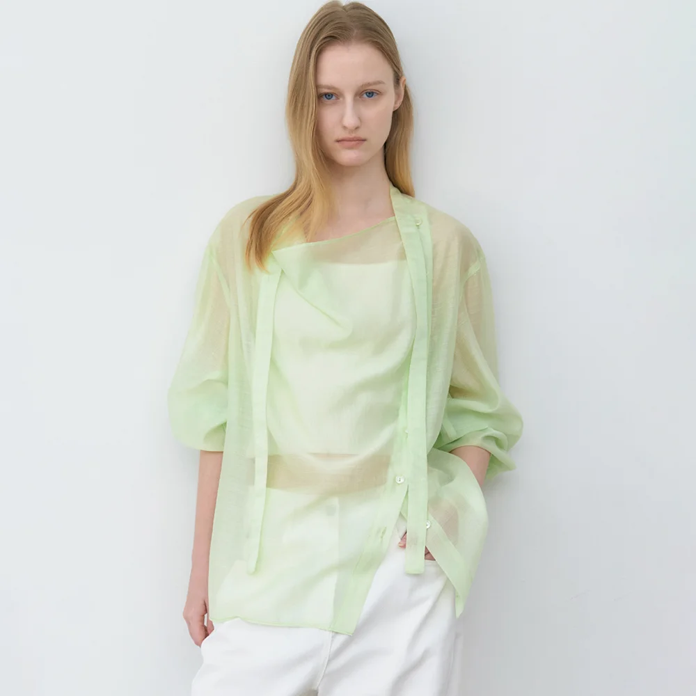 SHEER ASYMMETRIC TIED BLOUSE (BL-4450)