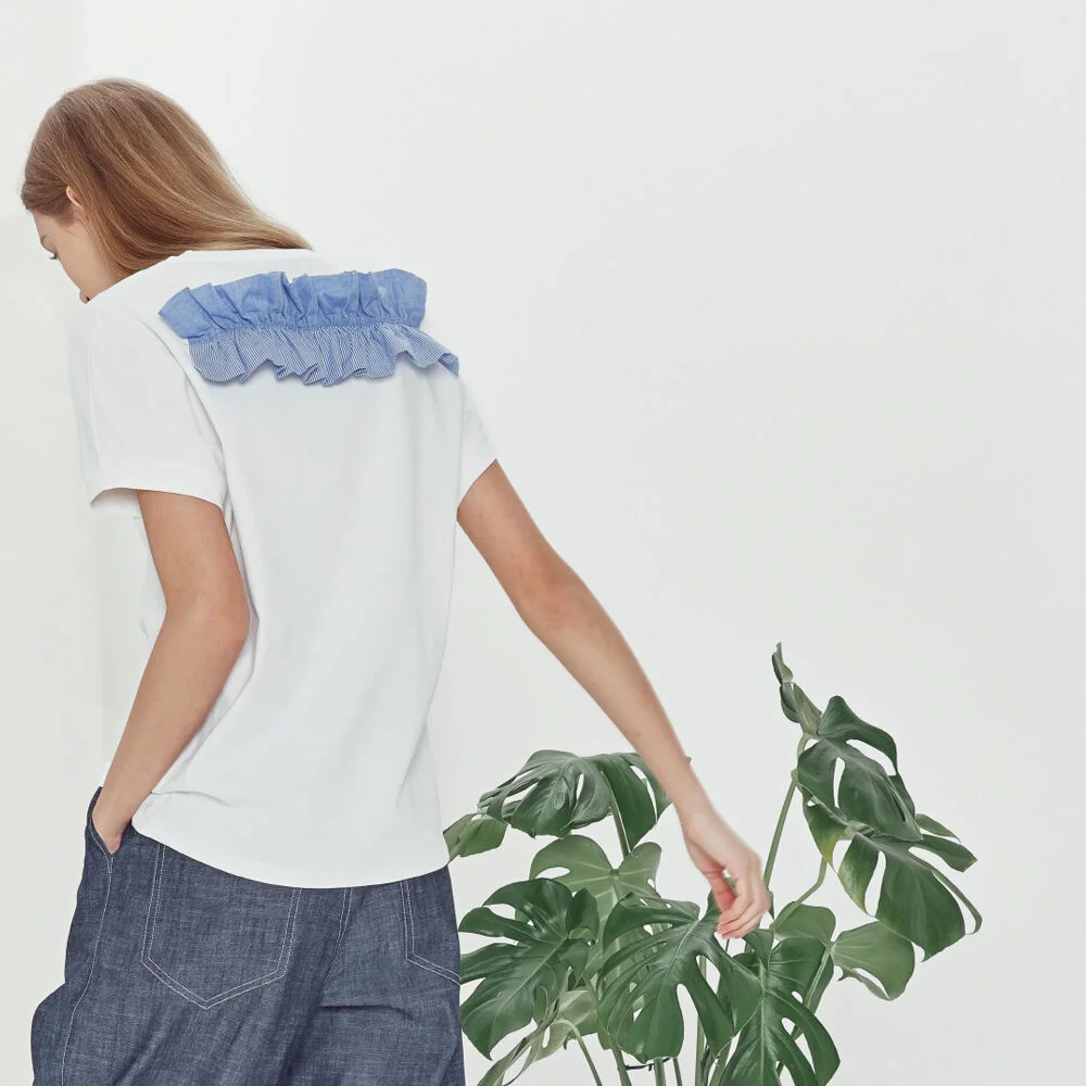 Back-frilled T-shirt -Off white