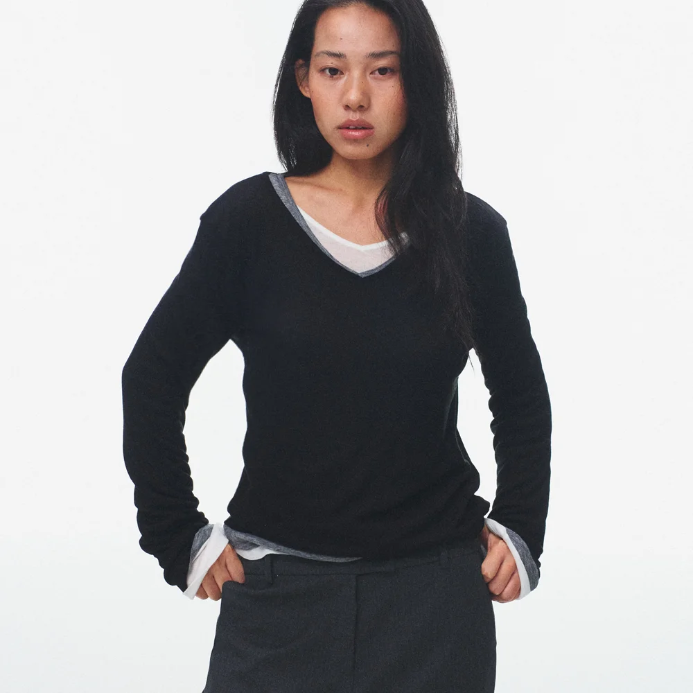 Layered v-neck t-shirt (5colors)
