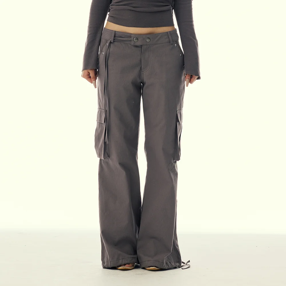 POCKET EMBROIDED STRING CARGO PANTS_BROWN