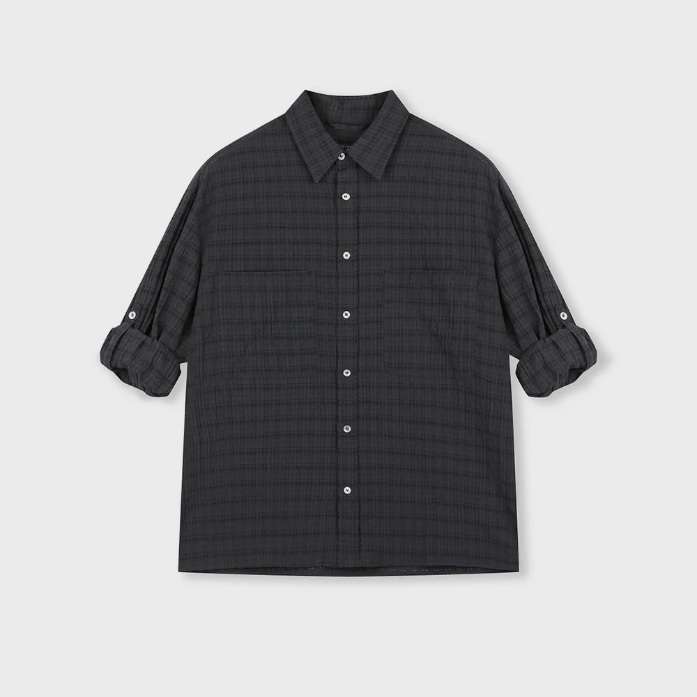 CONVERTIBLE SLEEVE COOL CHECK SHIRTS CHARCOAL