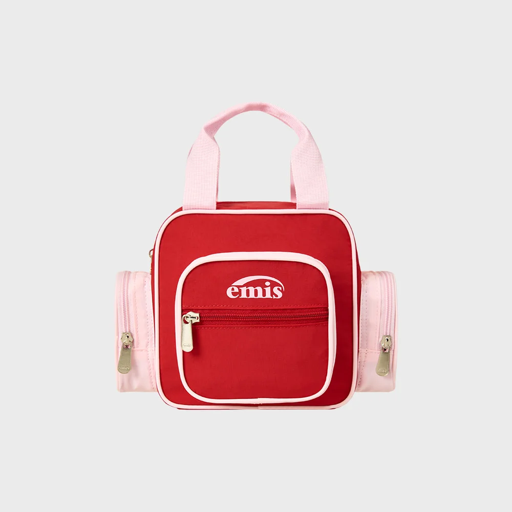 NYLON COLOR-BLOCK TOTE BAG-RED