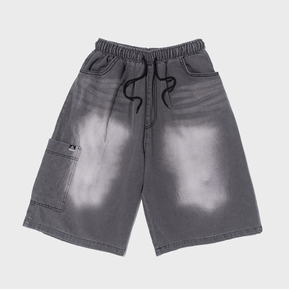 SAND BRUSH POCKET BERMUDA DENIM PANTS (GRAY)