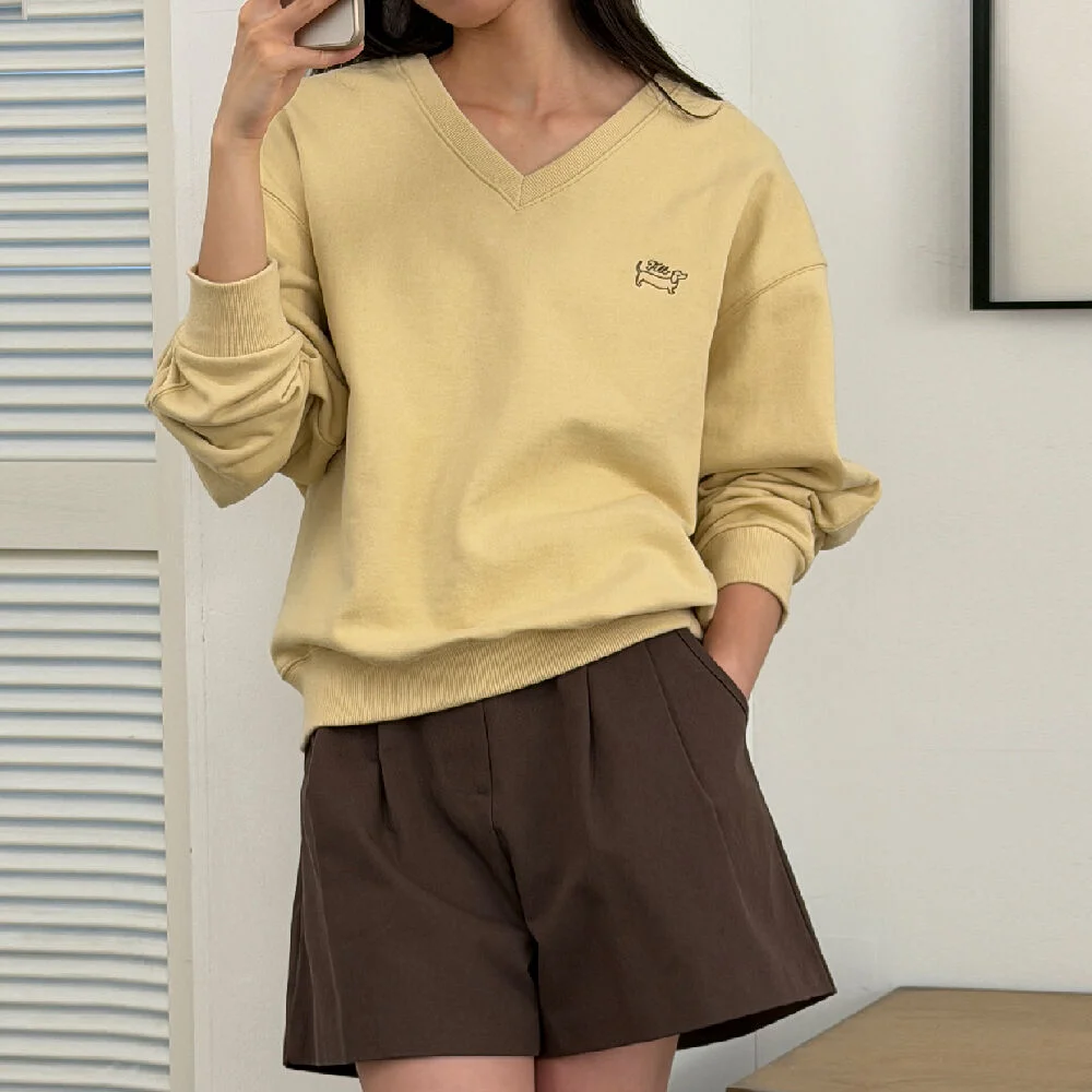 LOOSE FIT V-NECK SWEATSHIRT _Yellow