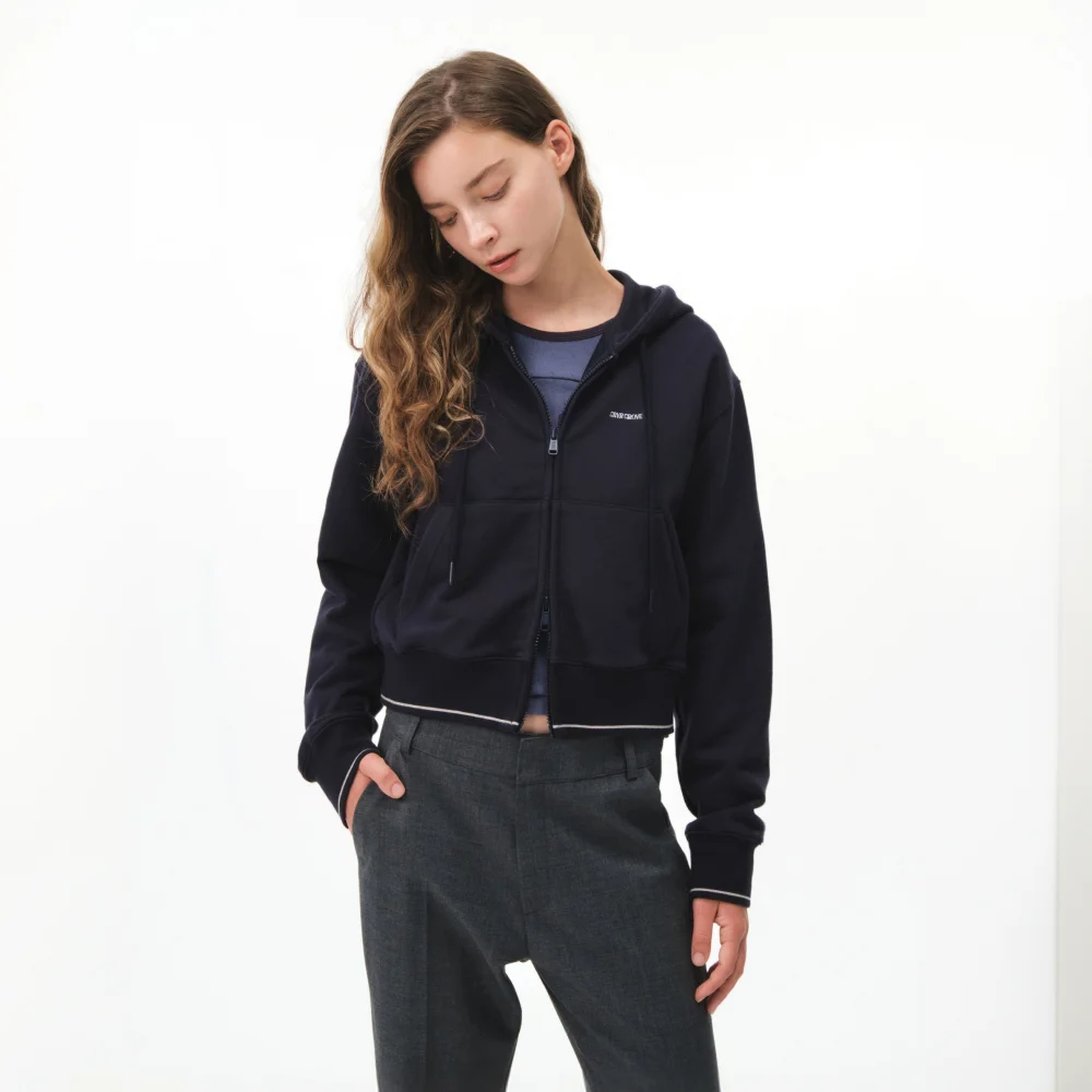 BETTE CROP HOOD ZIP-UP (NAVY)