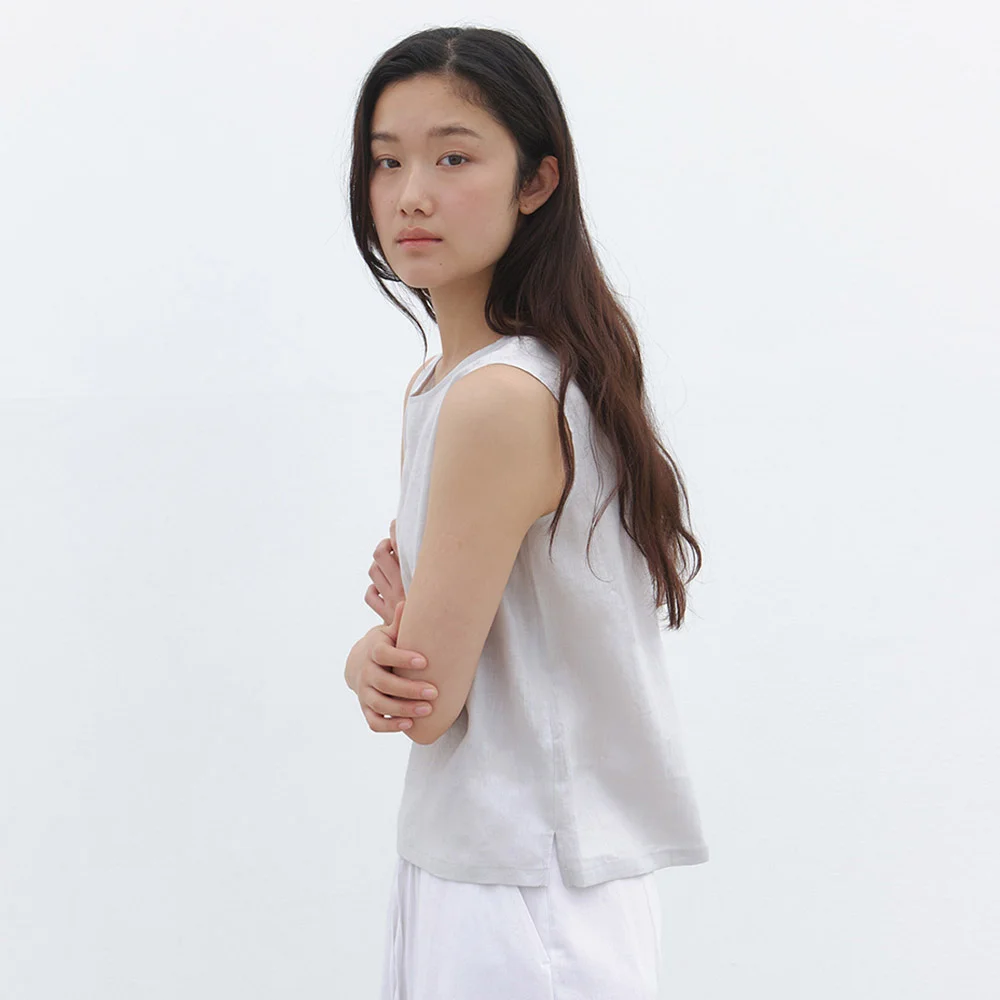 linen sleeveless blouse-light grey