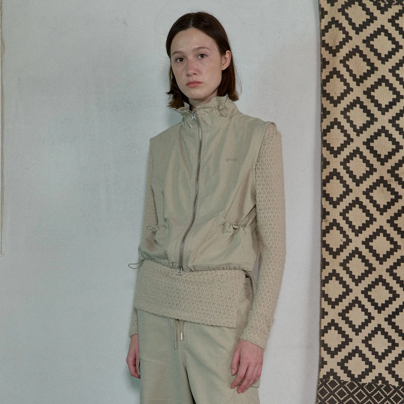 TWO WAY COTTON VEST - DUSTY CREAM