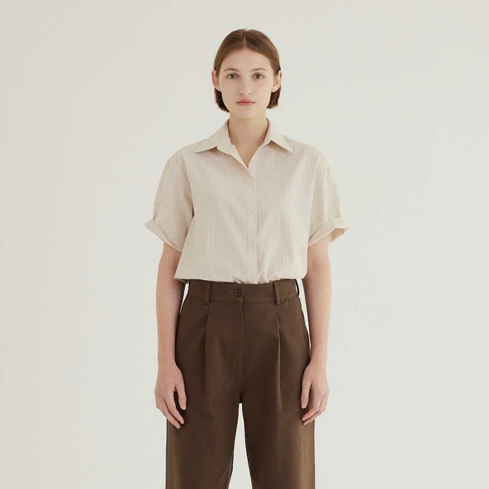 Light Stripe Half Shirt(Brown)