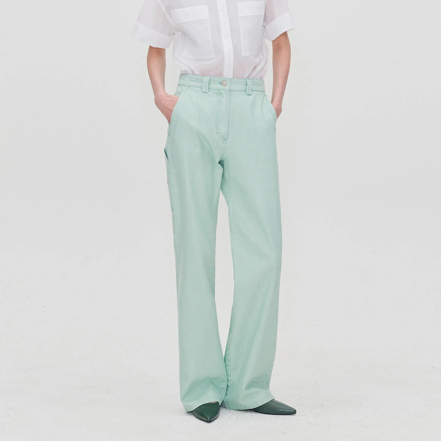 WIDE LEG WORK DENIM JEANS PASTEL MINT