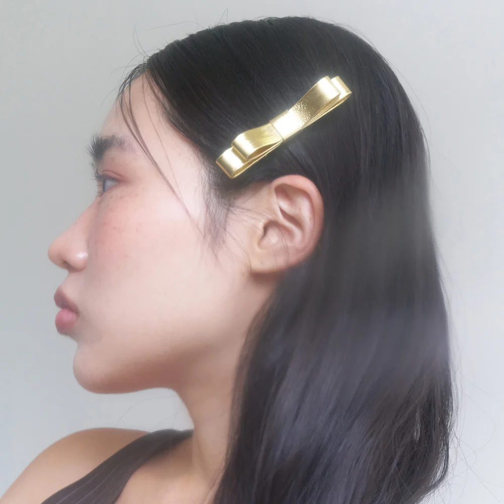 glossy leather hair pin - gold