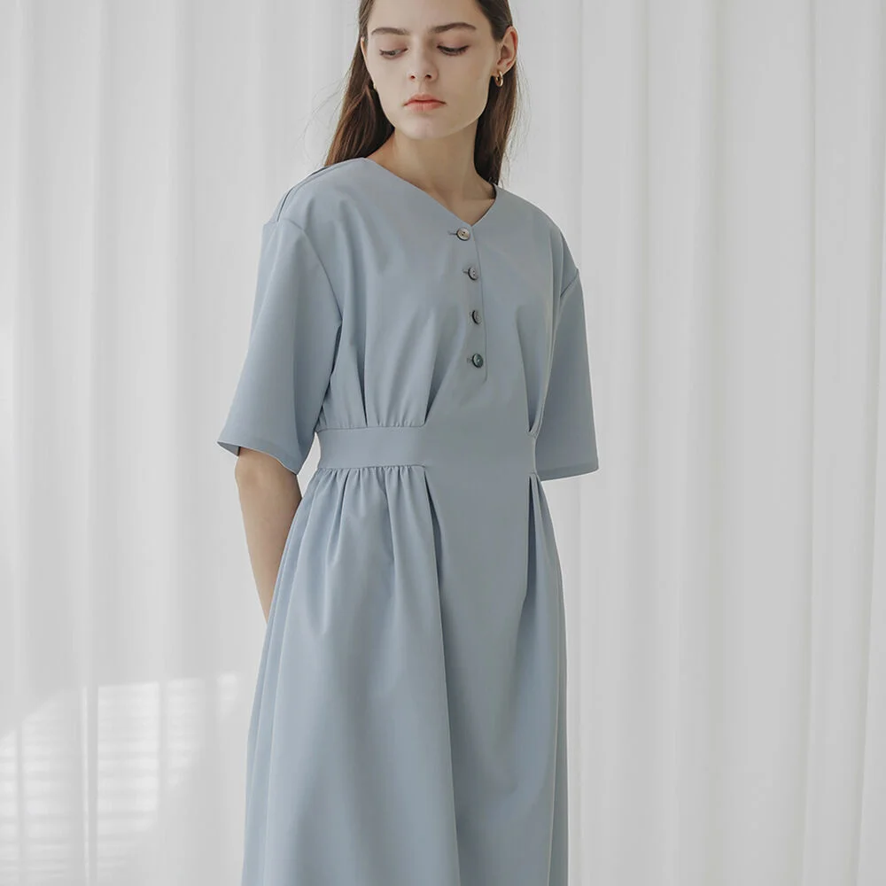 001 V-neck Summer Dress(Blue)