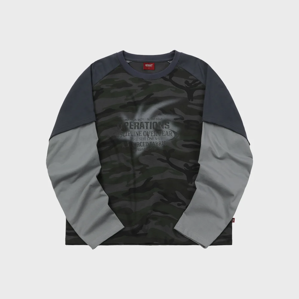 Camo Raglan Layered Sleeve charcoal